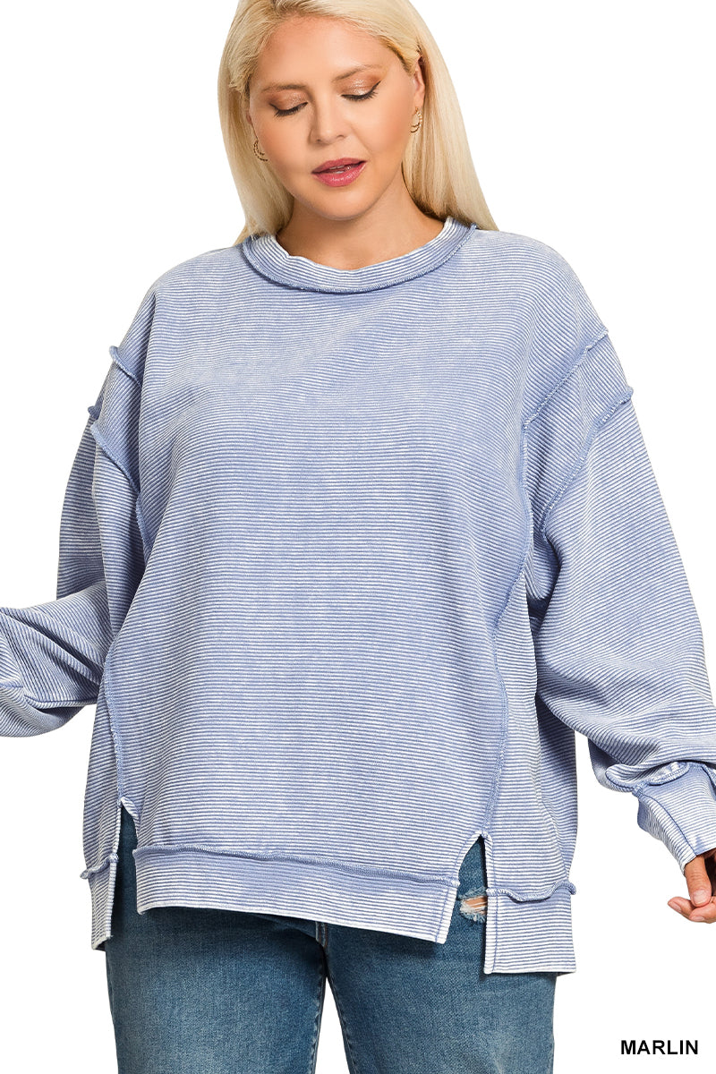 PLUS EMILY- Marlin WASHED DOUBLE RIBBED EXPOSED-SEAM PULLOVER