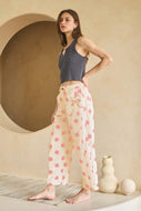 Polka dot beige/pink lightweight denim barrel jeans