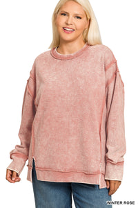 PLUS EMILY- Rose WASHED DOUBLE RIBBED EXPOSED-SEAM PULLOVER