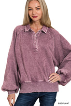 Load image into Gallery viewer, ALLIE- washed Eggplant button up collared pullover

