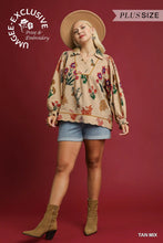 Load image into Gallery viewer, Plus Floral patch- UMGEE exclusive textured long sleeve collared top
