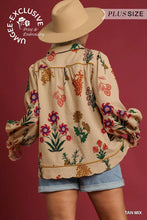 Load image into Gallery viewer, Plus Floral patch- UMGEE exclusive textured long sleeve collared top

