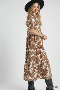 Teresa - Umgee Brown Mix floral print ankle length dress