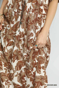 Teresa - Umgee Brown Mix floral print ankle length dress