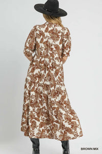 Teresa - Umgee Brown Mix floral print ankle length dress