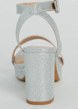 Load image into Gallery viewer, Silver chunky heel ankle strapped sandals
