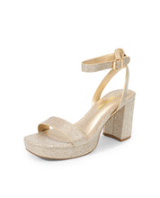 Load image into Gallery viewer, Gold chunky heel ankle strapped sandals
