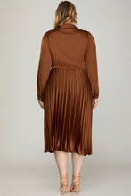 Load image into Gallery viewer, PLUS MONACO- Toffee Silk surplice satin plisse midi length dress
