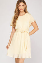 Load image into Gallery viewer, SAYLOR- cream flutter sleeve pleated dress
