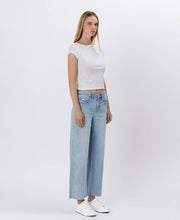 Load image into Gallery viewer, VERVET -HIGH RISE LIGHT WASH RAW HEM WIDE LEG JEANS T6399
