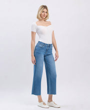 Load image into Gallery viewer, HIGH RISE CLEAN CUT RAW HEM CROP SLIM WIDE JEANS V3632
