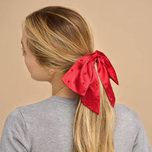 Load image into Gallery viewer, Holiday Satin &amp; Rhinestone Bow Scrunchie
