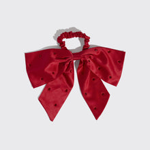 Load image into Gallery viewer, Holiday Satin &amp; Rhinestone Bow Scrunchie
