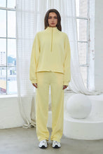 Load image into Gallery viewer, Butter Yellow French terry tracksuit set w/ piping trim and adjustable top
