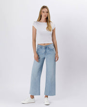 Load image into Gallery viewer, VERVET -HIGH RISE LIGHT WASH RAW HEM WIDE LEG JEANS T6399
