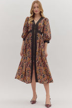 Load image into Gallery viewer, Elen- Paisley Design puff sleeve midi length zip up dress
