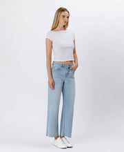 Load image into Gallery viewer, VERVET -HIGH RISE LIGHT WASH RAW HEM WIDE LEG JEANS T6399

