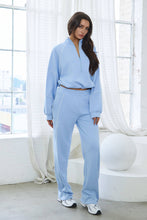 Load image into Gallery viewer, Powder blue French terry tracksuit set w/ piping trim and adjustable top

