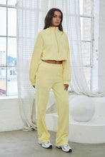 Load image into Gallery viewer, Butter Yellow French terry tracksuit set w/ piping trim and adjustable top
