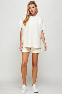 Plus Madi Shorts - Cream textured shorts