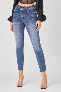 RISEN Jeans- High Rise raw hem Crossover loose ankle skinny RDP5278X