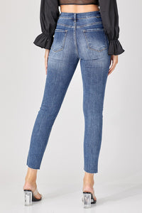 RISEN Jeans- High Rise raw hem Crossover loose ankle skinny RDP5278X