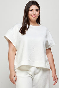 Plus Madi boxy top- Cream textured oversized loungewear top