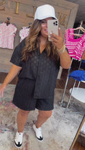 Load and play video in Gallery viewer, Plus LANNY- 2 piece black button up shorts set
