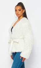 Load image into Gallery viewer, Oakleigh Ivory fuzzy cardigan with detachable leather belt
